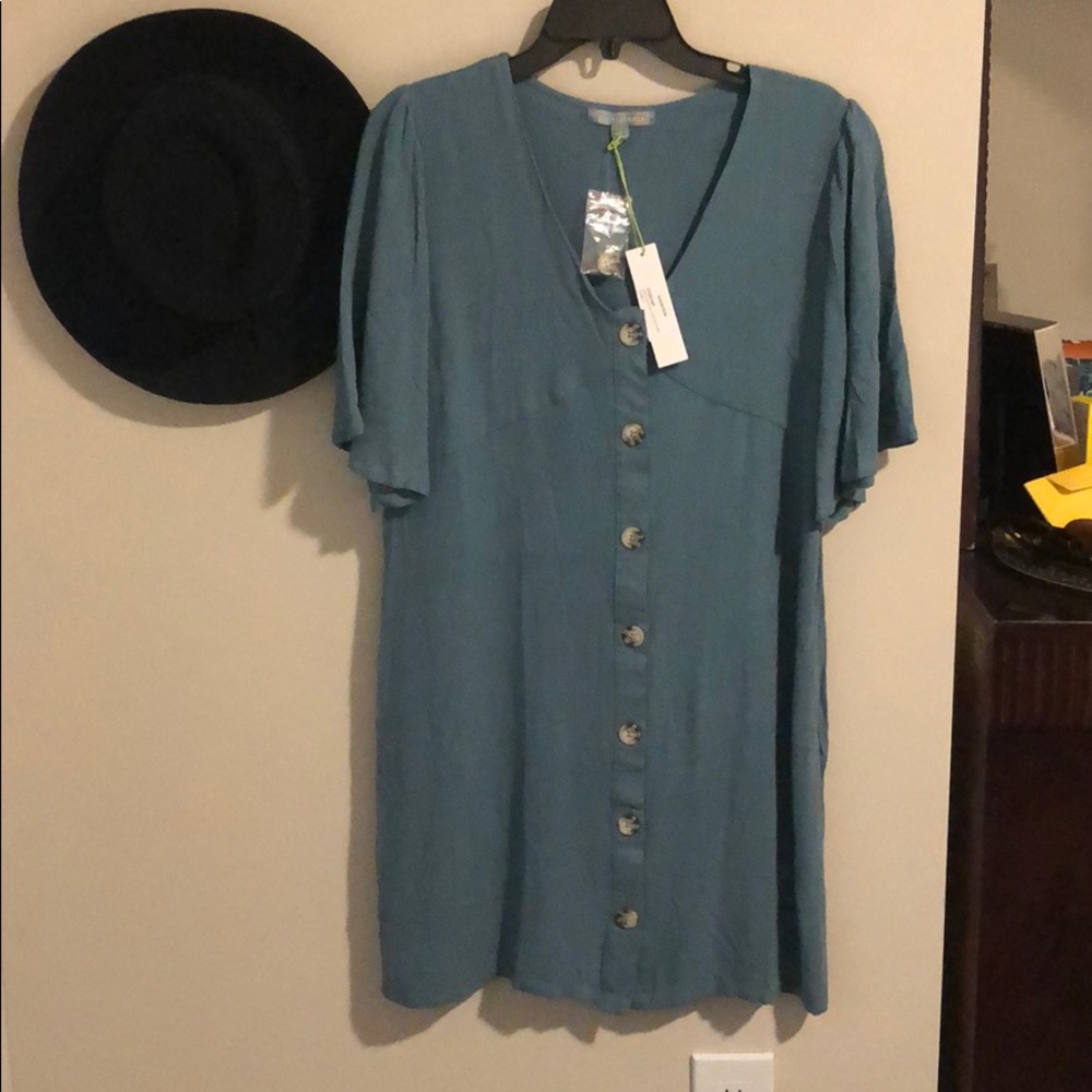 Good Luck Gem Button Front Dress